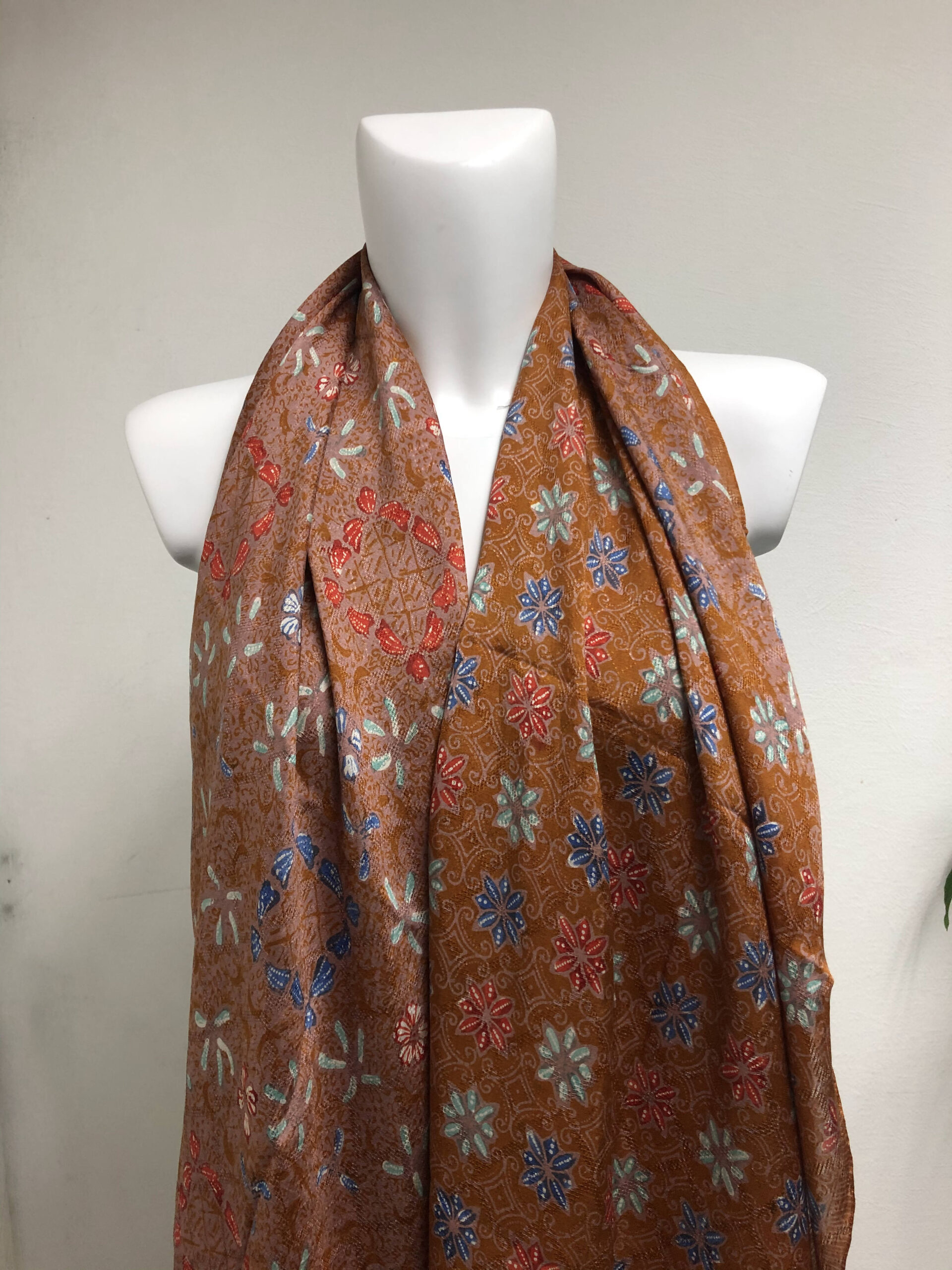 1 BinHouse Batik Designs Silk Narrow Stole 2 Tone Earth brown