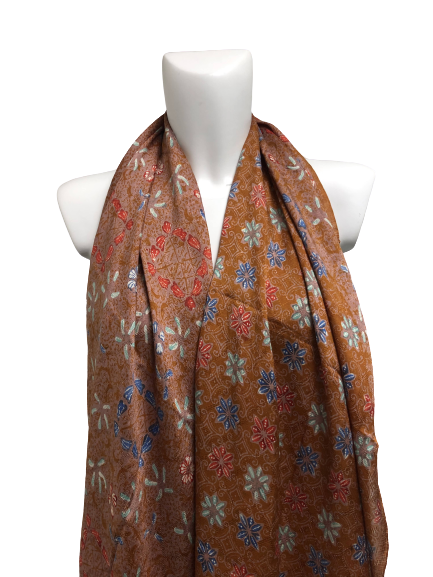 #1 BinHouse Batik Designs Silk Narrow Stole 2 Tone Earth brown