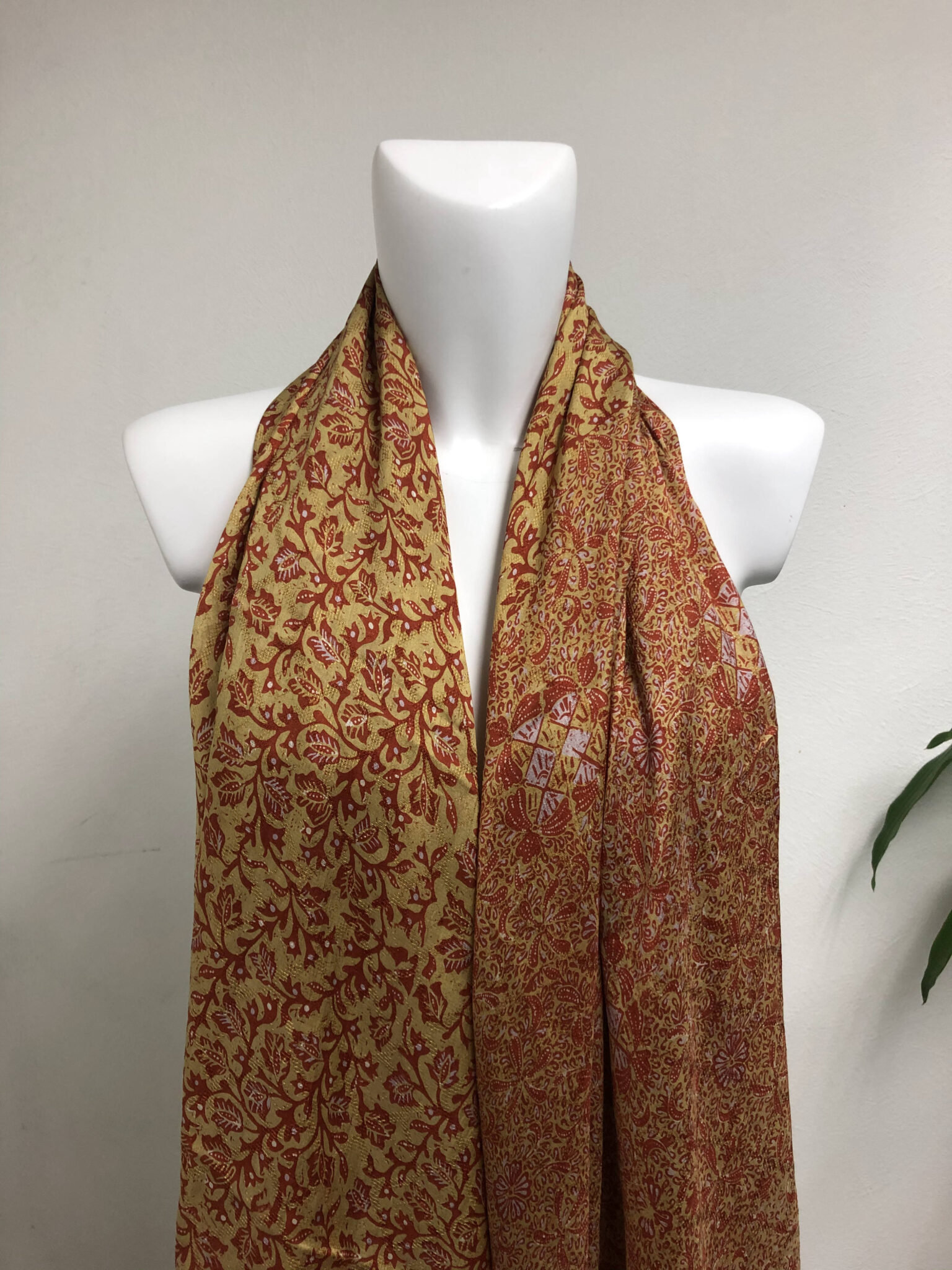 #1 BinHouse Batik Designs Silk Narrow Stole 2 Tone GoldBrown
