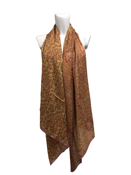 #1 BinHouse Batik Designs Silk Narrow Stole 2 Tone GoldBrown