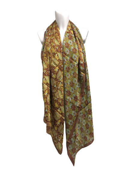 BinHouse Batik Designs Silk Narrow Stole 2 Tone Green