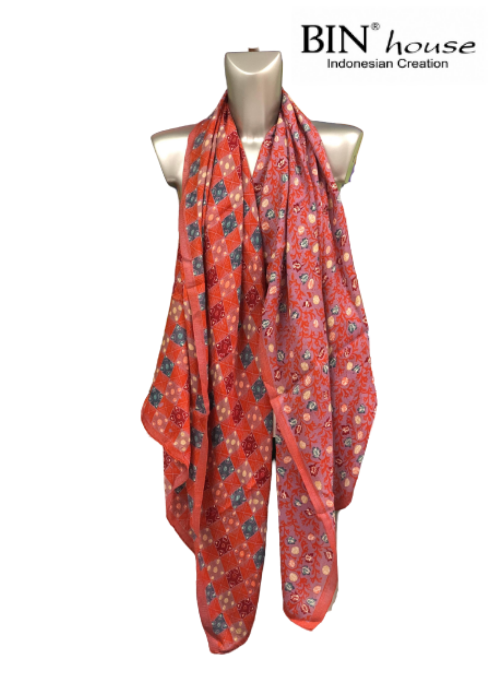 BinHouse Batik Designs Silk Narrow Stole 2 Tone (Red) - 33Dreamweaver